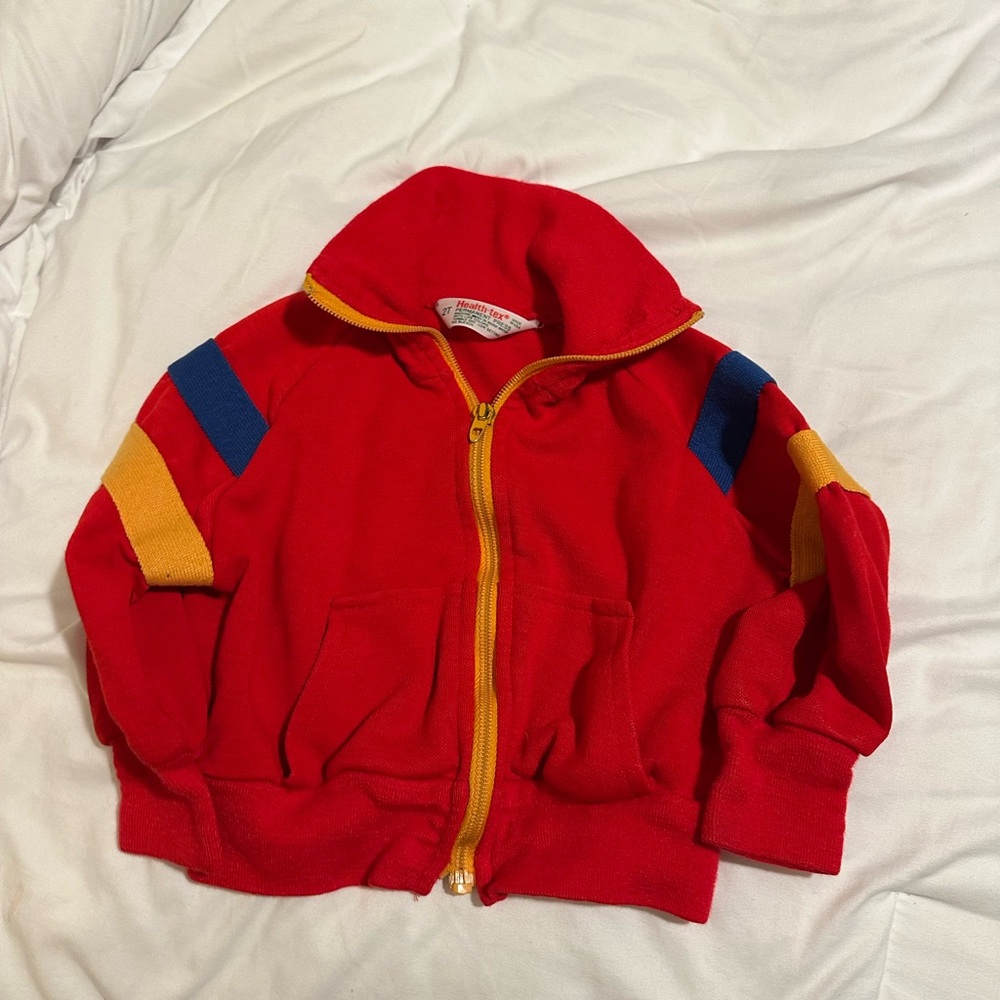 vintage 80s baby Health-tex Red Jacket with Yellow Zipper vintage 80s baby